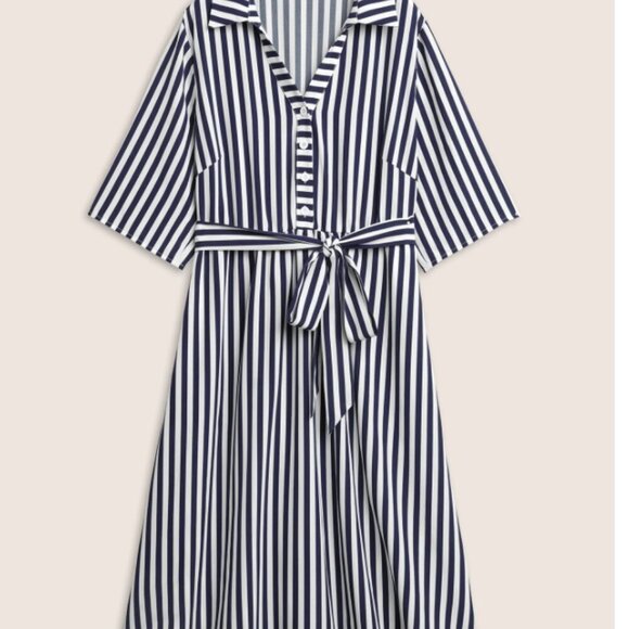 BloomChic Plus size 4XL Striped Belted Shirt Collar Button Up Dress us26 - Picture 5 of 5